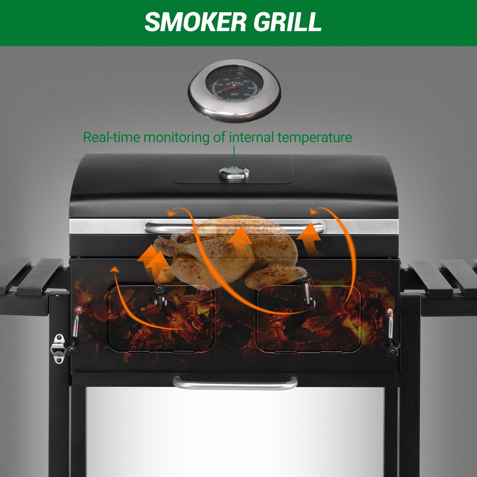 Zimtown BBQ Grill Outdoor Charcoal Barbecue Pit Smoker with Double Charcoal Tray Separable Adjustment Independent Temperature Control for BBQ Events,Party,Wedding