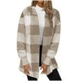 thumbnail image 2 of Fnooota Womens Fleece Jackets, Plaid Warm Long Sleeve Open Front Fall Winter Cardigans Khaki Size M, 2 of 5