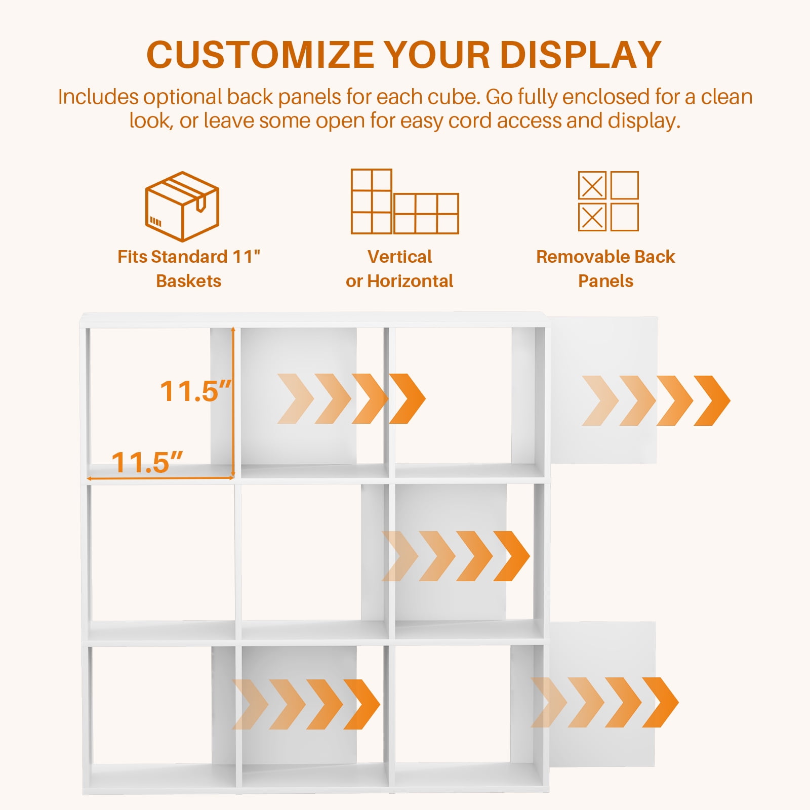 Atilioo 9 Cube Storage Organizer, Open Bookcase, Space-Saving Display Shelf with Removable Back Panels, Easy Assembly, White