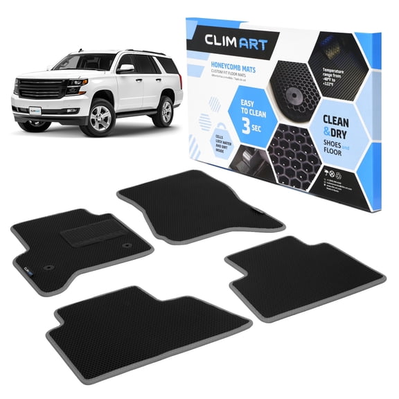 CLIM ART All-Weather Car Floor Mats Compatible with Chevrolet (Chevy) Tahoe 2015-2020, Custom-Fit Heavy-Duty Floor Liners for Cars & SUVs, Car Accessories for Men & Women, Silver - FL041215251