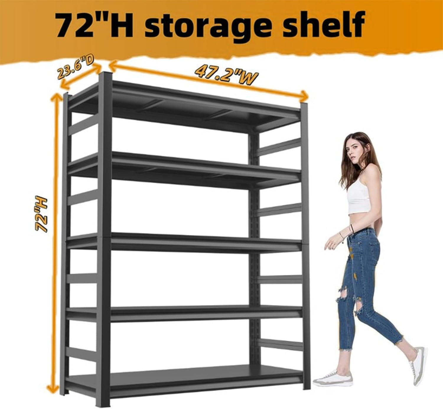 5 Tiers Book Shelves, Office Shelf Organizer, Heavy Duty Book Shelving, Adjustable Bookshelf, Freestanding Book Shelves, Book Shelves for Living Room, Black Bookshelves (47.2"W*23.6"D*72"H)