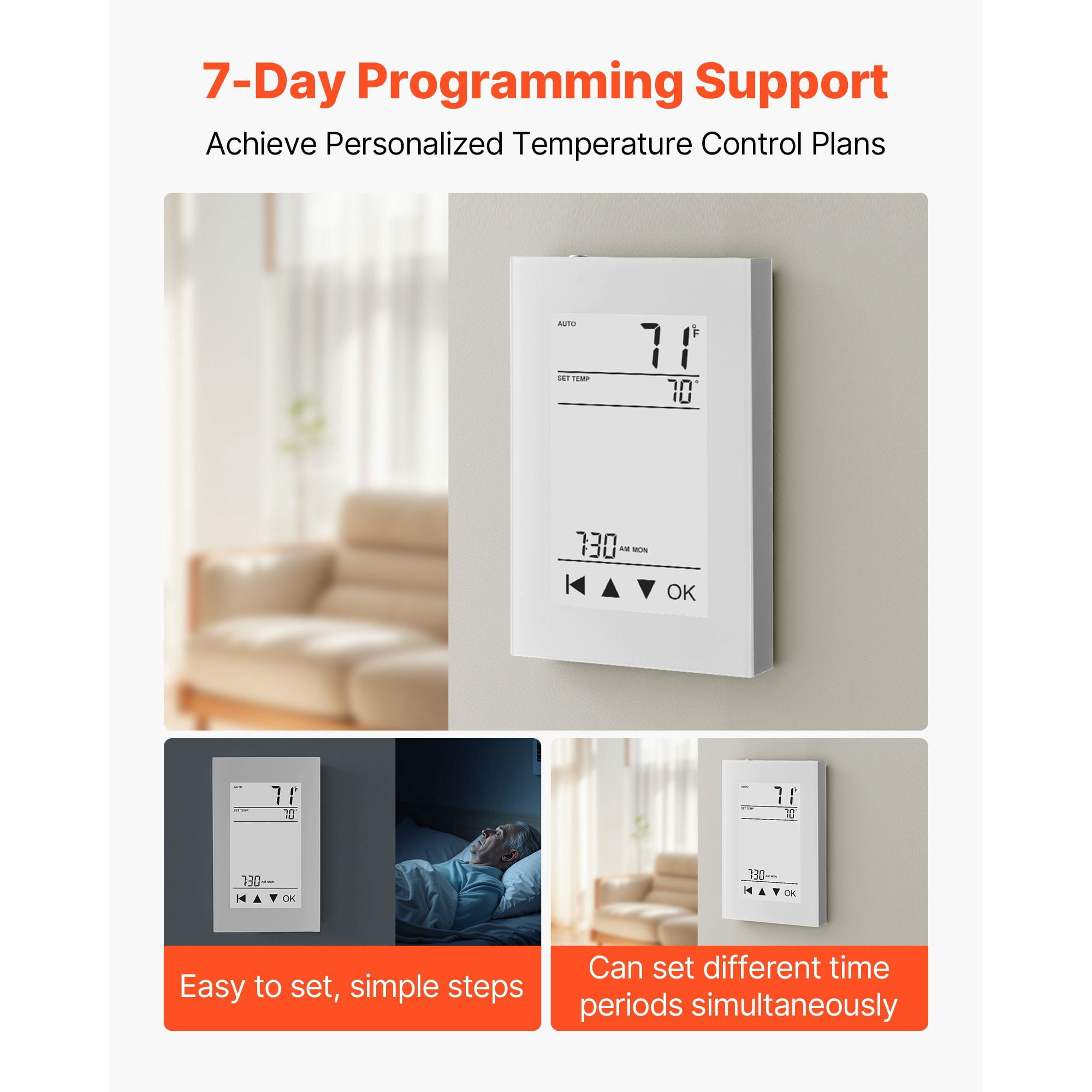 7-Day Programmable Thermostat High Low Voltage 12V, Digital Temperature Controller Energy Saving, Smart Scheduling for Home HVAC Heating Cooling