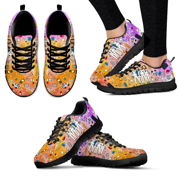 Zapatos de enfermera con estrellas, cómodos zapatos con estampado de dibujos animados de enfermera/médico, zapatillas deportivas con cordones degradados para exteriores, zapatos médicos