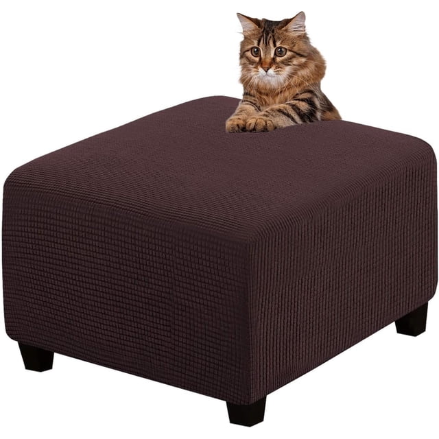 Ottoman Cover Slipcovers Square Fit Length 13"-44" Footrest, Stool Covers, Ottoman Protector Cover, Footstool Covers with Stretch Thick Checked with Elastic Bottom, Removable Washable(Chocolate,XXL(85
