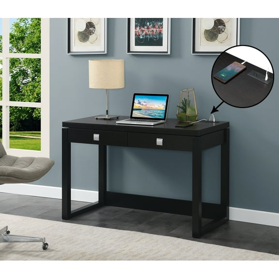 Convenience Concepts Newport 2 Drawer Desk with Charging Station