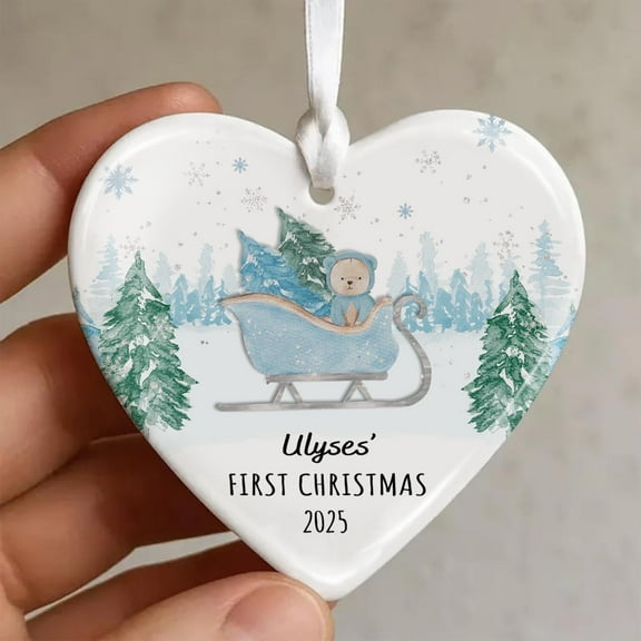Baby Boy's First Christmas Ornament 2025 - Personalized First Christmas Keepsake for New Parents