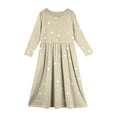 thumbnail image 4 of Abcomgle Girls Dresses Size 10-12 Casual A-Line Long Sleeve Maxi Dress Polka Dot Crew Neck Sundresses Swing Beach Dresses with Pockets,Beige, 4 of 5