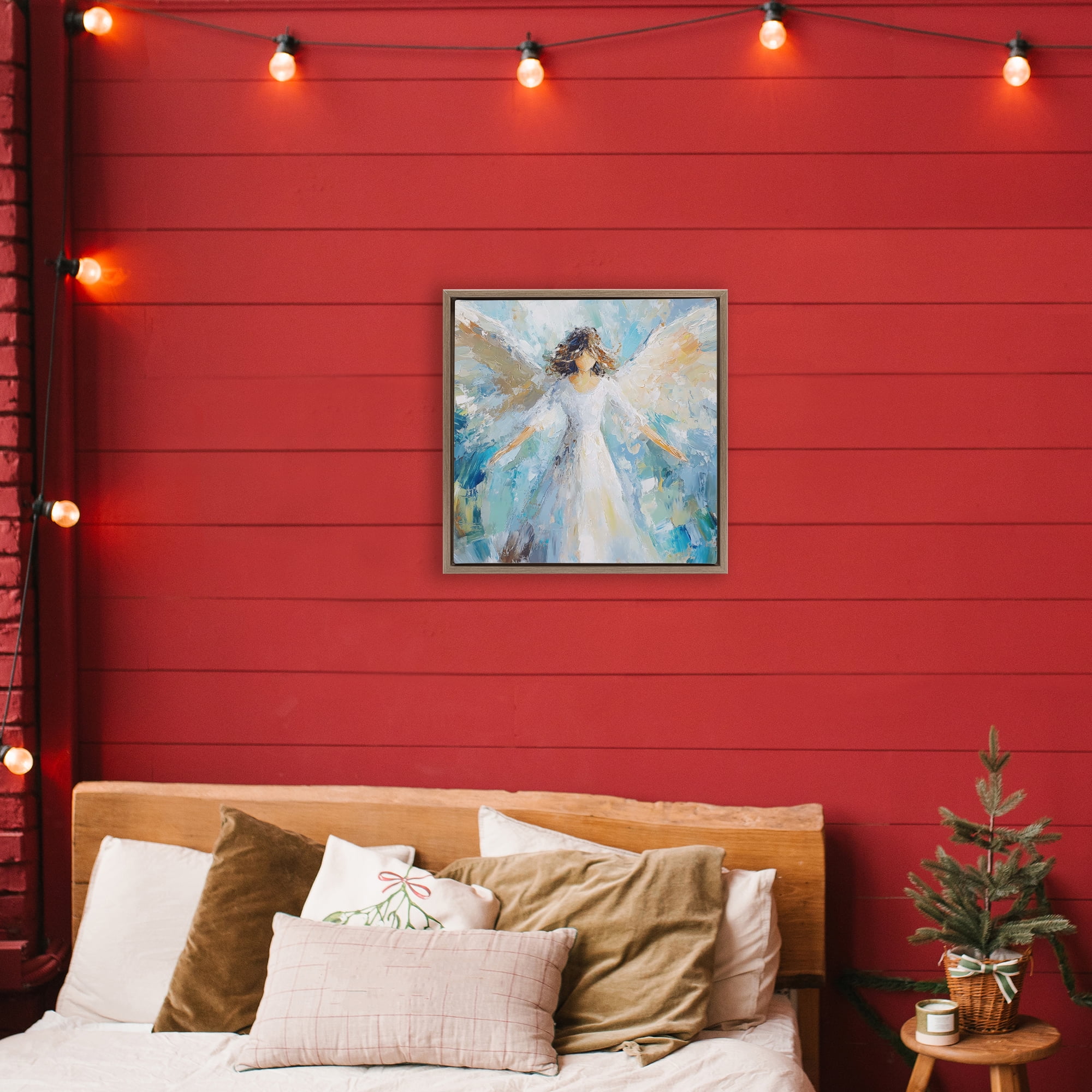 Flying Glory Angel Brown Framed Floater Canvas Wall Art, design by Petal Prints Design
