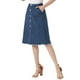 thumbnail image 4 of Falda de mezclilla para mujer INSPIRE CHIC con dobladillo deshilachado, botones, corte A, midi, talla XL, azul profundo, 4 of 6