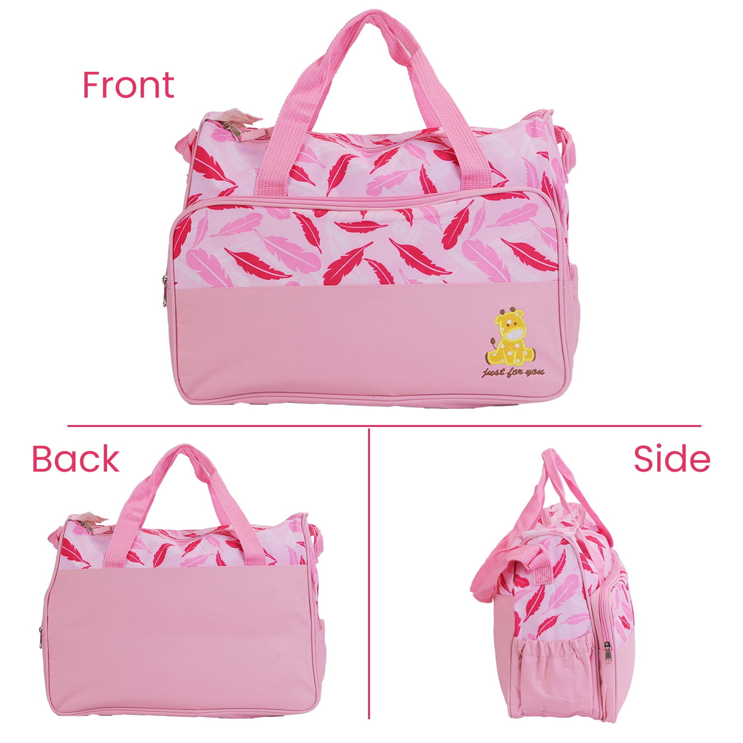 Moclever 5Pcs Baby Nappy Tote Bags Set for Mom Dad, Mummy Diaper Handbags with Diaper Pad Food Bag Bottle Bag Travel Tote Bags, Light Pink