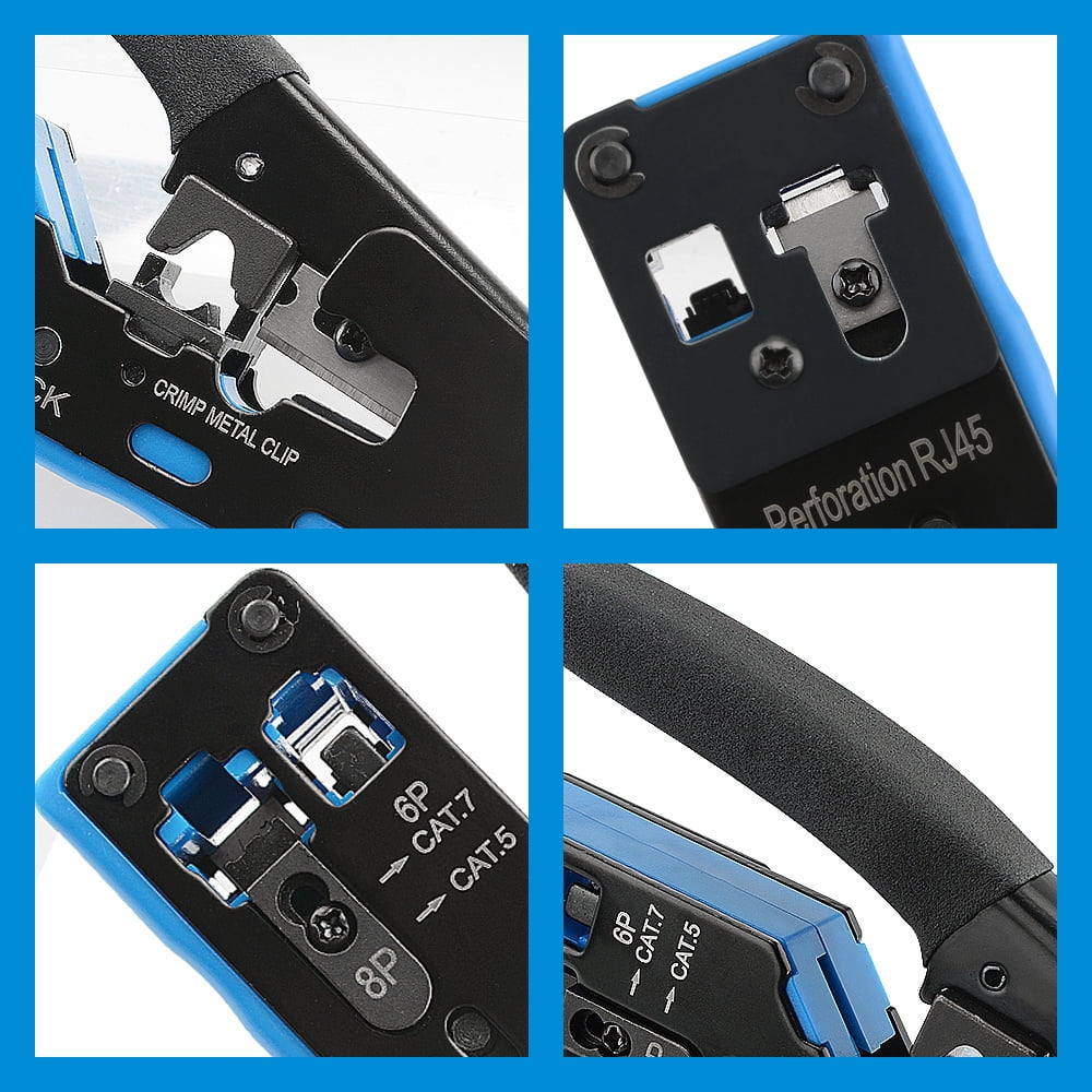Professional RJ45 Crimp Tool with Pass-Through Technology - 8P8C Ethernet Cable Crimper, Stripper, and Cutter for Cat7, Cat6, Cat6a, Cat5e - All-in-One Network Cable Tool with Carbon Steel Body