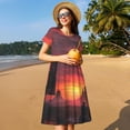 thumbnail image 4 of Balery Sunset Western Desert Cowboy Vestidos sueltos de manga corta para mujer, vestidos de verano 2025, vestidos casuales de corte A con vuelo., 4 of 6