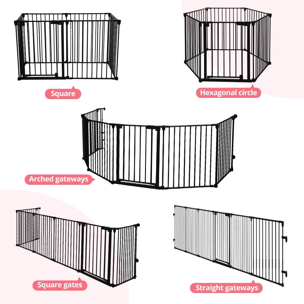 Pet Gate, Dog Playpen 6Panels 149" Pet Gate Extra Wide 30" Tall House Doorways Fireplace, Black