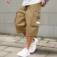thumbnail image 4 of Men's Capri Long Elastic Cargo Shorts Knee Length Elastic Waist Shorts Multi-Pocket Big and Tall Cargo Short Pants Running Joggers Outdoor Casual Long Shorts,Yellow 2XL, 4 of 4