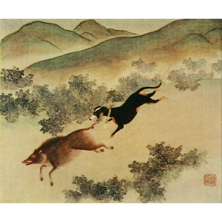 Dogs of China & Japan 1921 Hunting scene Chien Lung period Canvas Art - Unknown (24 x 36)