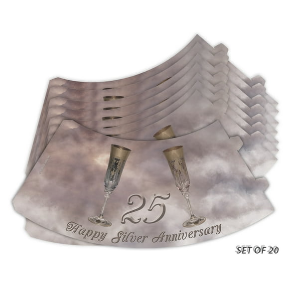 Royal Designs 25th Silver Anniversary Vellum Paper Wine Glass Tea Light Lampshade- Party Centerpiece - Set of 20 - TLS-1007A-20