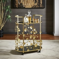 Weston Home Greenpoint Gold Finish Foliage Bar Cart with Mirror Top and Bottom