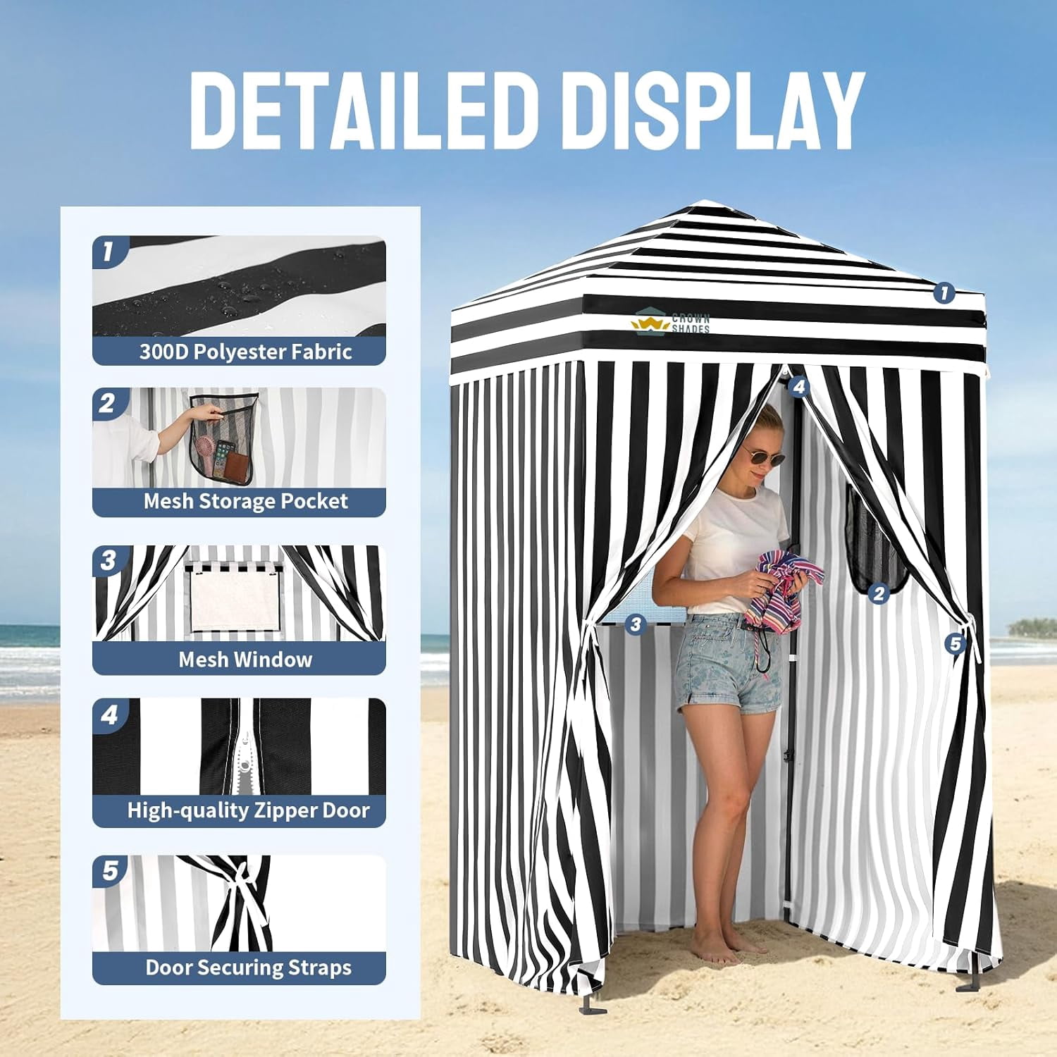 CROWN SHADES 4x4 Pop Up Changing Tent Patented One Push Setup Portable Changing Room Privacy Canopy for Camping Black/White
