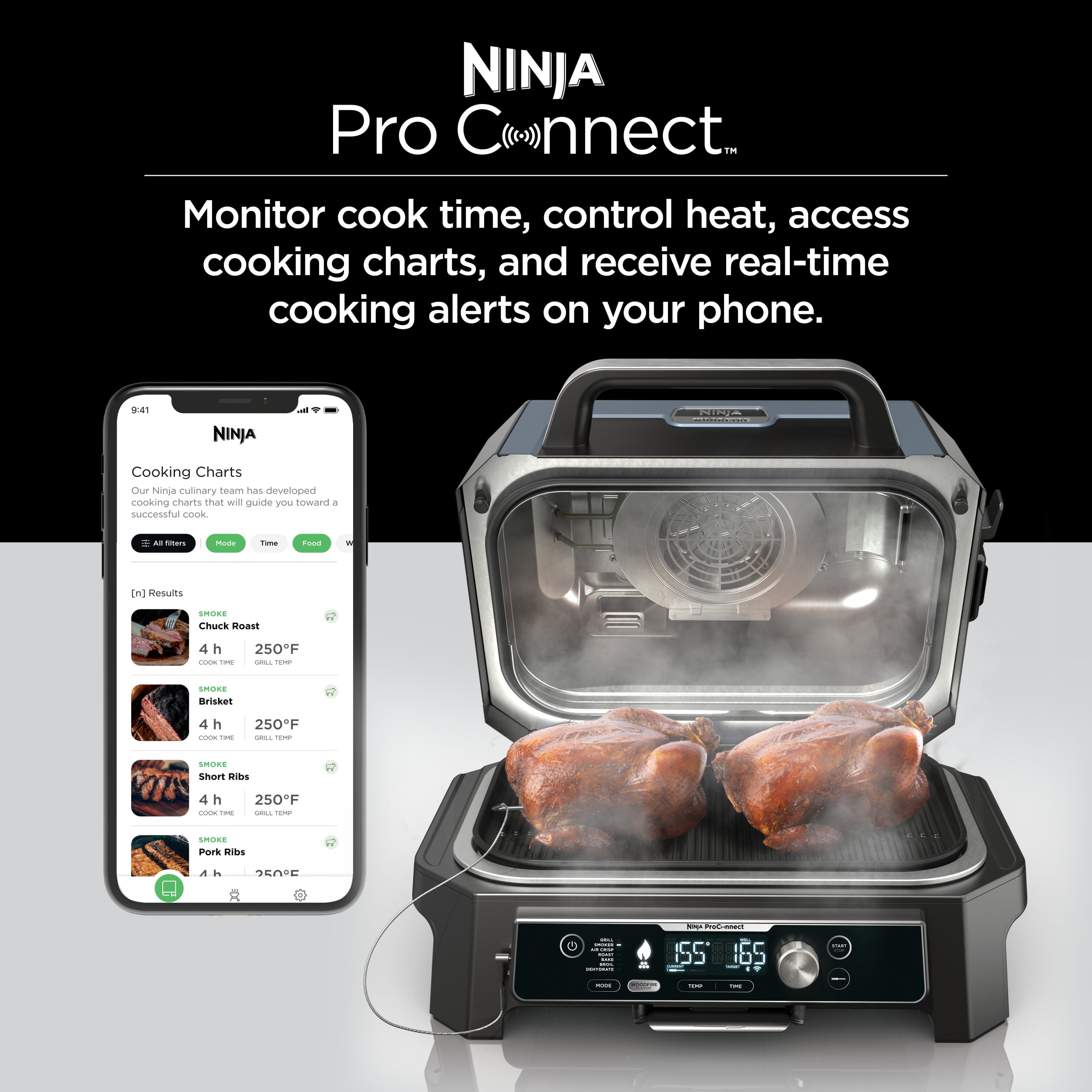 Ninja Woodfire ProConnect XL Outdoor 7-in-1 Grill & Smoker, App Enabled,  Outdoor Air Fryer, Woodfire Technology, OG900 