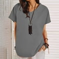 thumbnail image 2 of Tees for Women Oversized Cotton Linen Short Sleeve V Neck Basic Shirts Summer Casual Solid Color Tops, 2 of 7