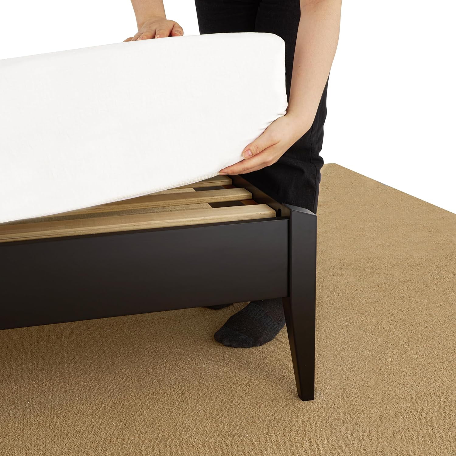 Dinkee King Platform Bed Frame Wood 15 Inch - Solid Wood Bed Frame - Modern & Minimalist Style - 12 Strong Wood Slat Support - Easy Assembly - No Box Spring Needed - Black