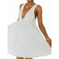 thumbnail image 2 of Women'S Summer Mini Dresses Sleeveless Deep V Neck Tiered Swing Dress Backless Going Out Vacation Boho Sundress White M, 2 of 9