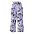 thumbnail image 4 of YWDJ Gym Pants Women Wide Leg High Waisted Plus Size Lounge Pants with Pockets Wide Leg Elastic Waist Full Length Trouser Loose Long Beach Pants Flowers Multicolor 2XL Tall Breathable Summer Clothes, 4 of 5