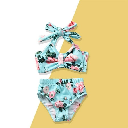 

Cathalem Bathing Suits Girls Size 12 Floral Strap Set 05Y Two Baby Suit Pieces Girls Kids Printed Bikini Girls Swimsuit Cover up Swimwear Blue 3-4 Years