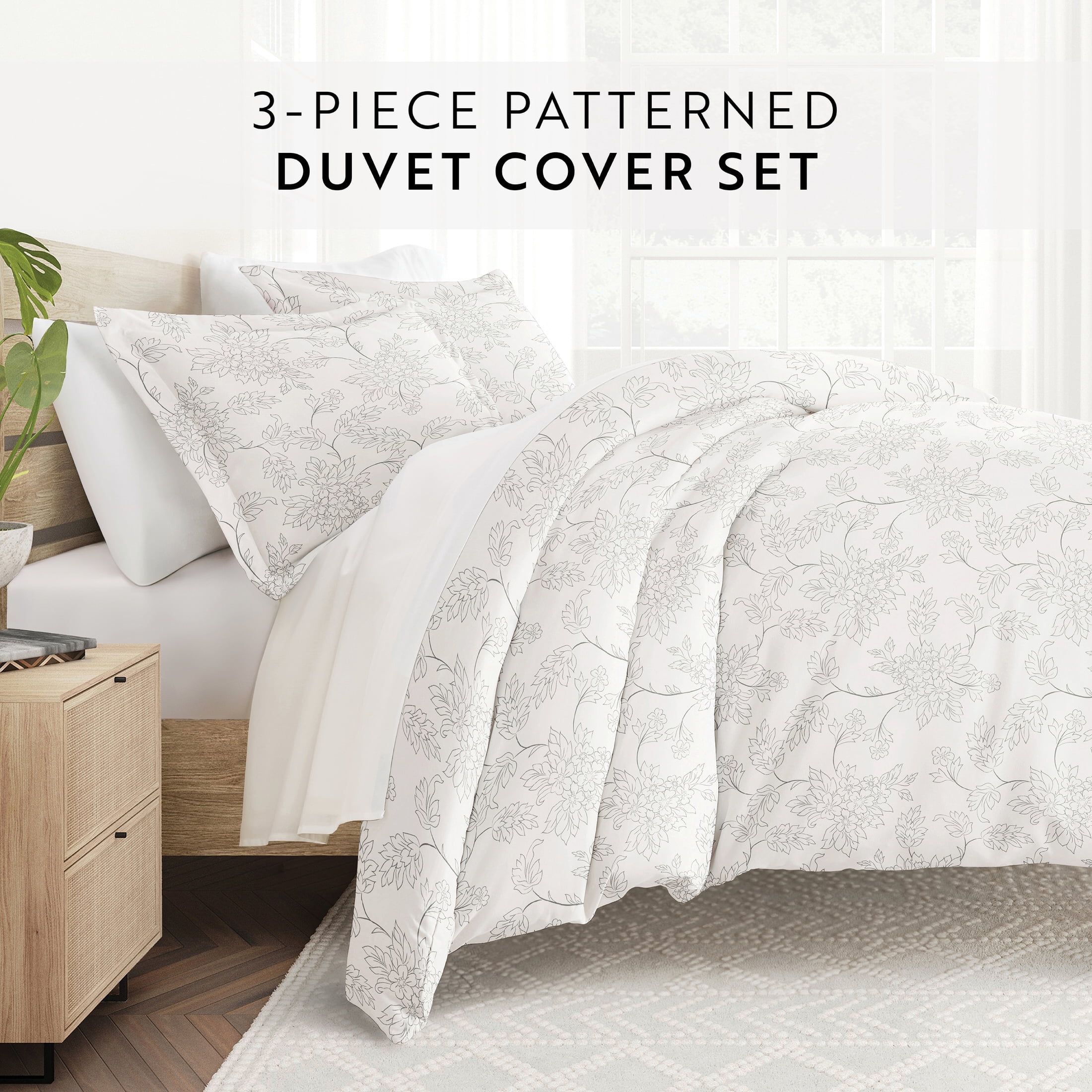 Noble Linens Gray Vine Pattern 3-Piece Duvet Cover Set, King/Calking