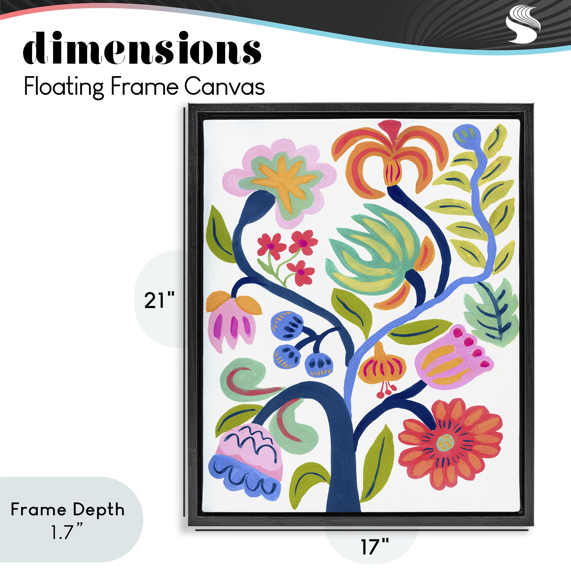 Stupell Industries Boho Blue Tree Black Framed Floater Canvas Wall Art, design by Suzanne Allard