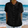 thumbnail image 2 of Delayuji Cotton Linen Shirts for Women Summer Short Sleeve Casual Collared Work Blouse Tunic Tops Black M Wrinkles In Wash Water Short Sleeve Shirts for Women, 2 of 5