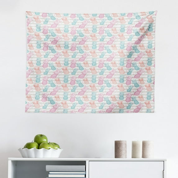 Botanical Tapestry, Soft Pastel Colored Abstract Sketched Leaves, Fabric Wall Hanging Decor for Bedroom Living Room Dorm, 2 Sizes, Pale Orange Pale Pink, by Ambesonne