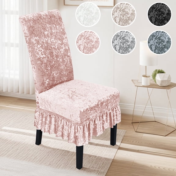 Stretch Velvet Dining Chair Cover – High Elastic Polyester, Skirted Design, Solid Color, Fits 15-24” High-Back Chairs, Anti-Slip, Protective, Home Hotel Decor