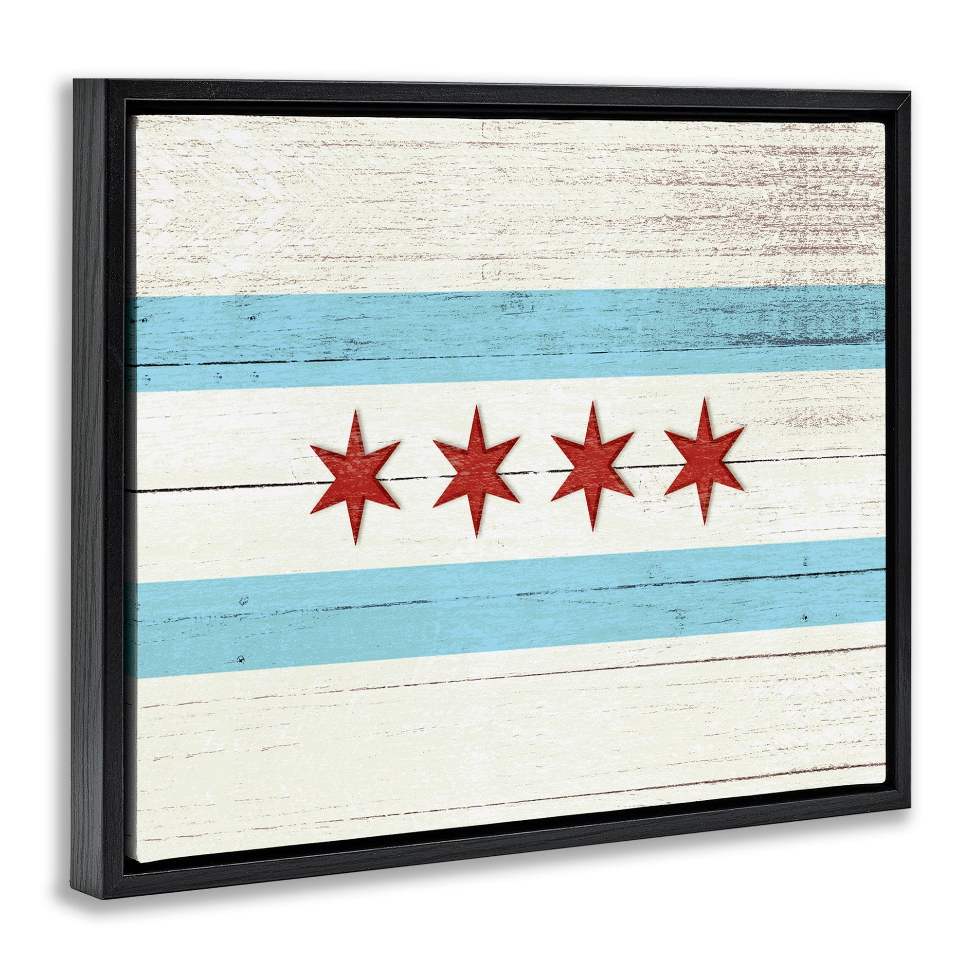 Stupell Industries Chicago Flag Distressed Wood Look Jet Black Framed Floating Canvas Wall Art, 16x20, by Daphne Polselli