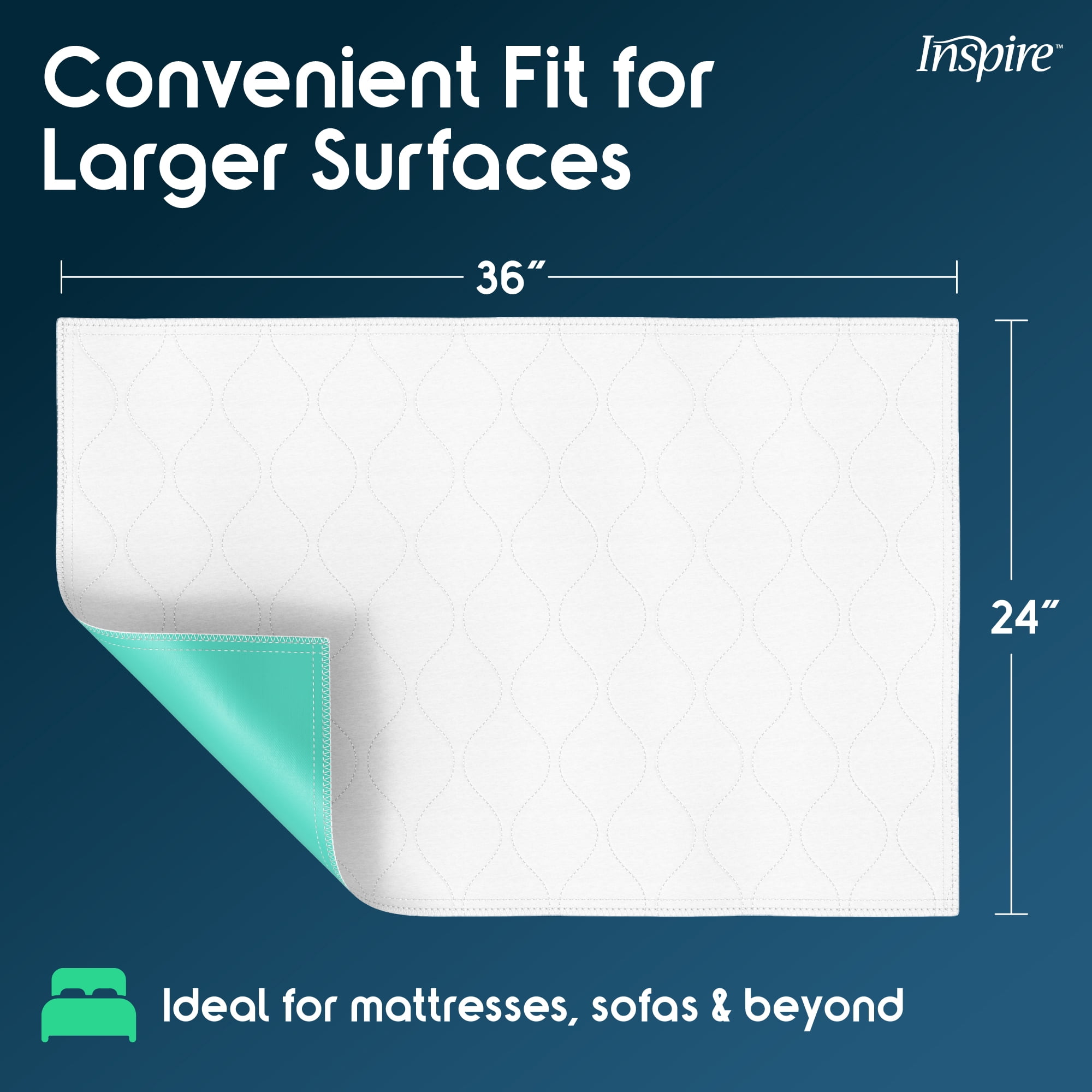 Inspire Washable and Reusable Incontinence Bed Pads 3 Pack Waterproof Mattress Pad Chux Pads (24"x 36'')