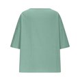 thumbnail image 6 of LADIGASU Women's Round Neck Short Sleeve Loose Solid Color T Shirt Tunic Summer Shirt Imitation Of Cotton And Linen Blouse With Pockets, 6 of 8