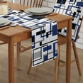 thumbnail image 2 of Table Runner Dresser Scarves 72 Inch Long, Blue Black Grey Geometric Rectangle Linen Dining Table Runners Mid Century Nordic Color Art Tabletop Scarf for Wedding Holiday Party Kitchen, 2 of 7