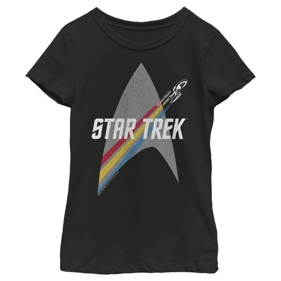 Girl's Star Trek Enterprise Starfleet Rainbow Streak Graphic Tee Black Large