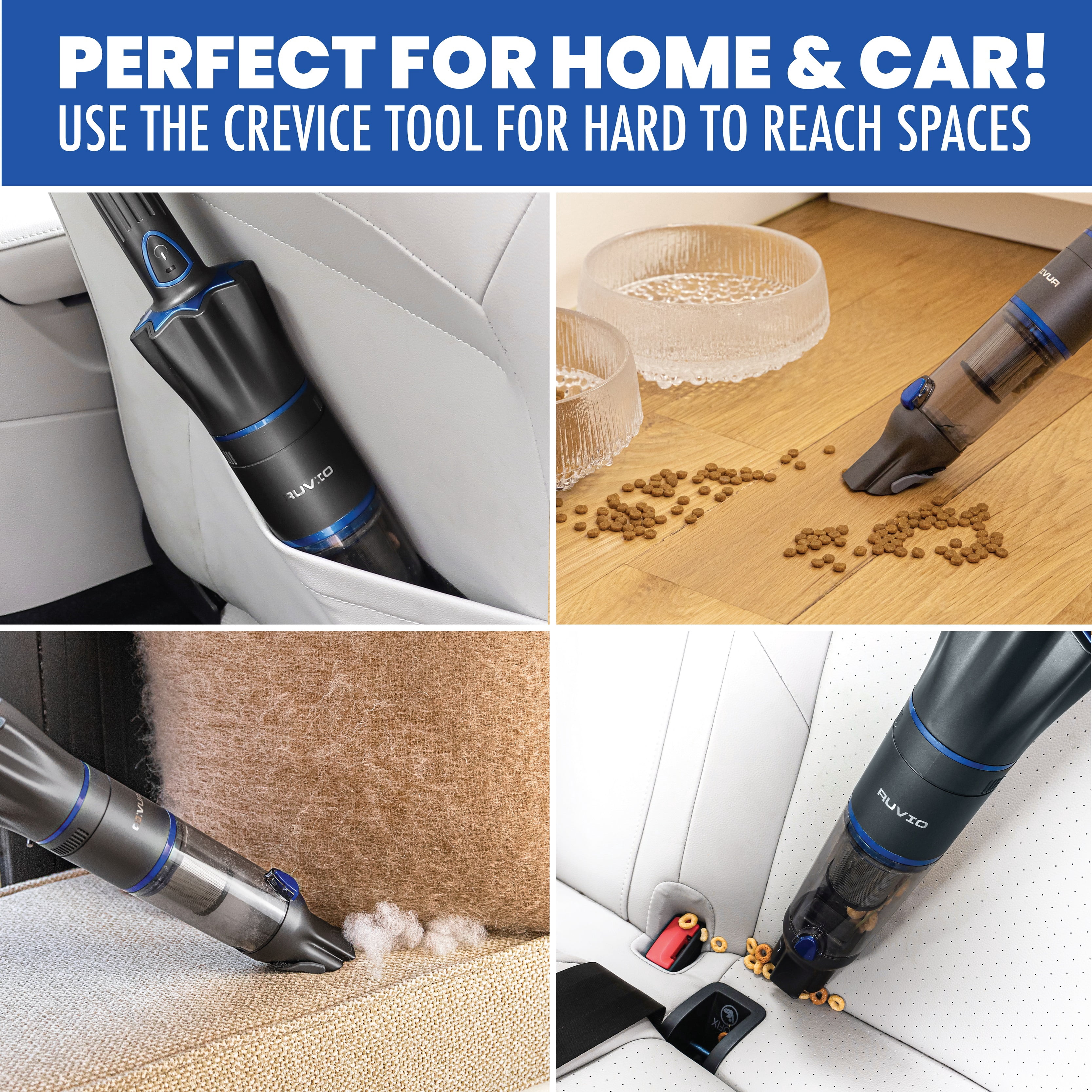 Ruvio Pro Handheld Vacuum Cordless for Home and Car, Lightweight Portable Hand Held Vacuums Cordless Works on Pet Hair, Floor, Hard Wood, 2X HEPA Filtration, Crevice Nozzle Included