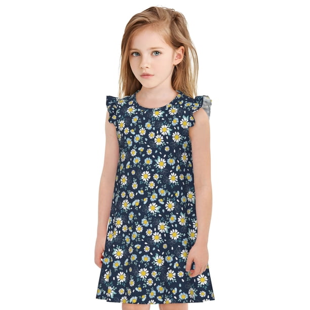 Fotbe Daisy Floral B Vestido de Dormir para Niñas de 3 a 10 Años, Mangas Cortas, Estilo Princesa, Pijama Camisón con Mangas Voladas-XX-Large