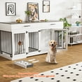 thumbnail image 3 of Rophefx 72" Dog Crate Furniture for 2 Dogs,Large Kennel with 2 Drawers and 4 Bowls,Wooden Heavy Duty Indoor Dog House,White Grey, 3 of 10