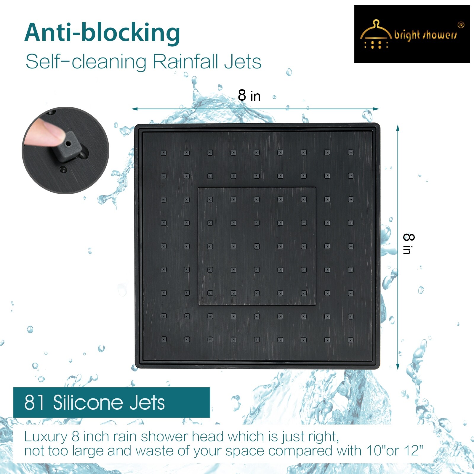 BRIGHT SHOWERS Rain Shower Head, High Pressure Waterfall Showerhead with Adjustable Angle Luxury Bathroom Overhead Shower 9 Inch Square - Oil-Rubbed