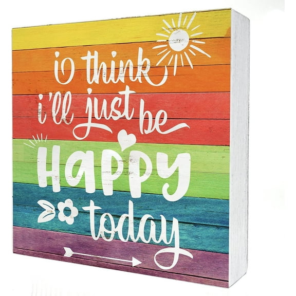 Wooden Box 5x5 Inch Inspirational Wooden Box Sign Desk Decor Just Be Happy Today Quote Wood Block Plaque Box Signs Rustic Box Sign For Home Living Room Shelf Table Decoration