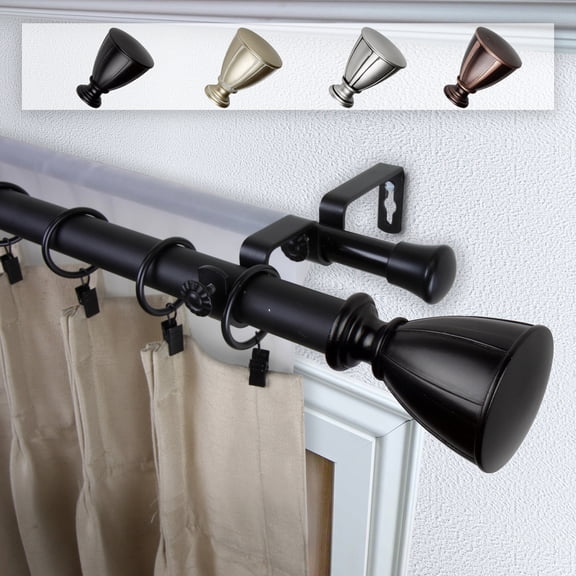 Domovina Netta 1" Double Curtain Rod-Color:Black,Size:160-240"