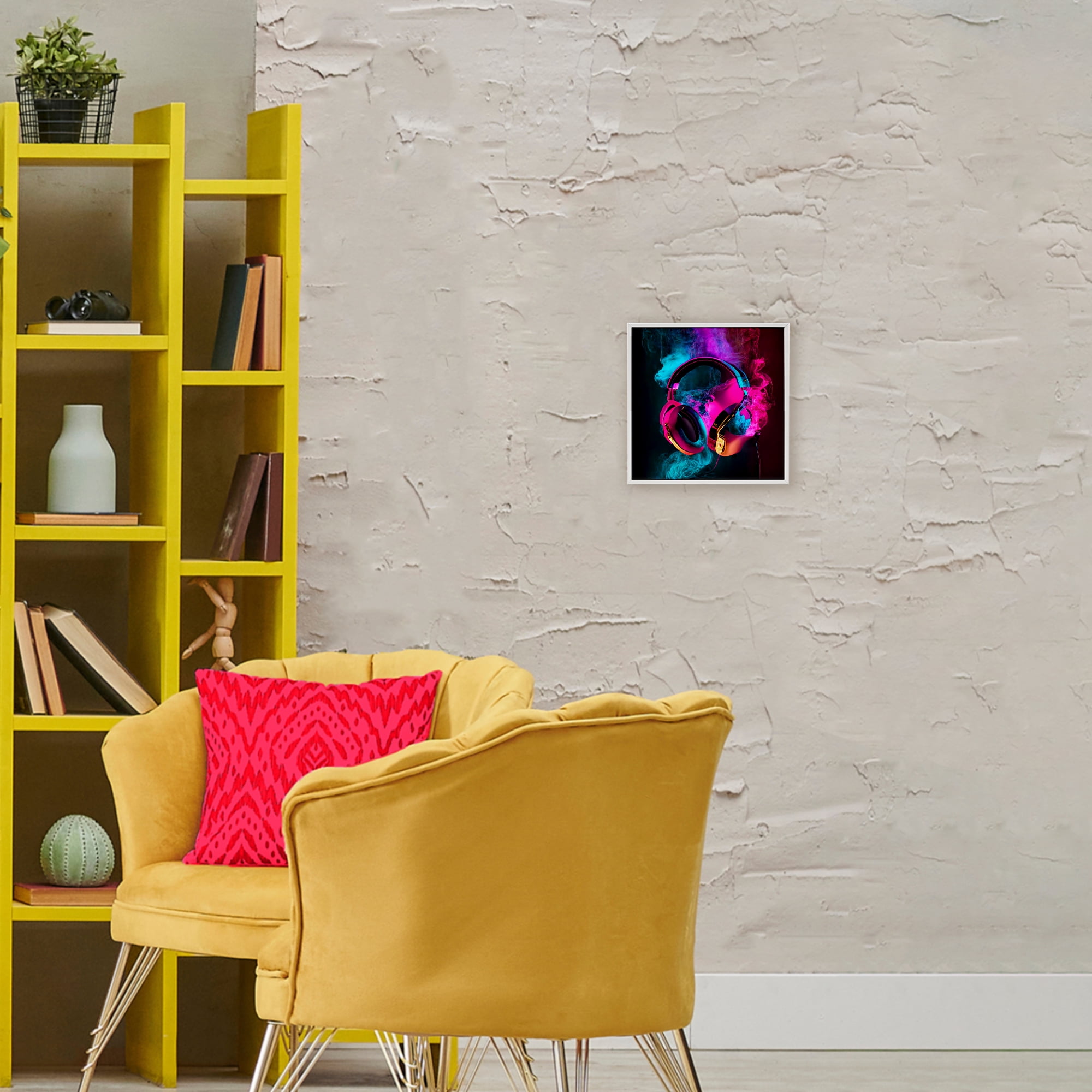 Power Play Pink & Blue Headphones White Framed Giclee Art, design by Sasha