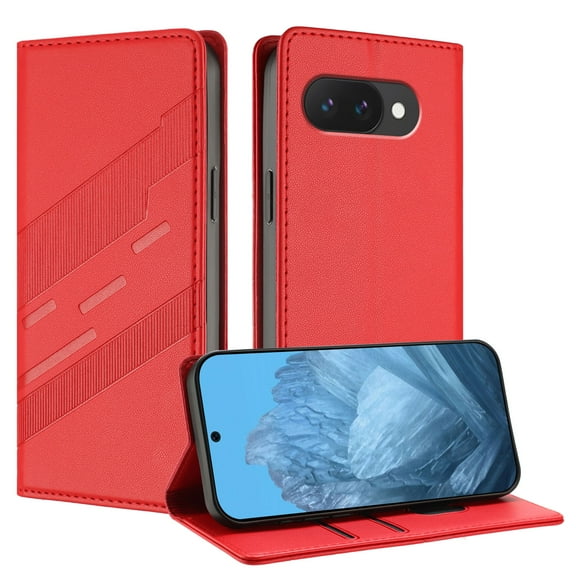 Allytechgroup Wallet Flip Case for Google Pixel 9A with Credit Card Slot, RFID Blocking PU Leather Slim Phone Case Shockproof Full Body Protection for Google Pixel 9A, Red