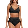 thumbnail image 2 of Women's Bikini Set Solid Color Two Piece Swimsuit with Removable Bra Pads No Underwire for Beach Swimming Vacation,Black,L, 2 of 8