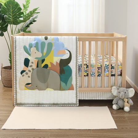 The Peanutshell 3 Piece Safari Puzzle Baby Crib Bedding Set Boy, Baby Boy Nursery Decor, Crib Comforter Set, Accessories Boy, Modern Neutral Jungle