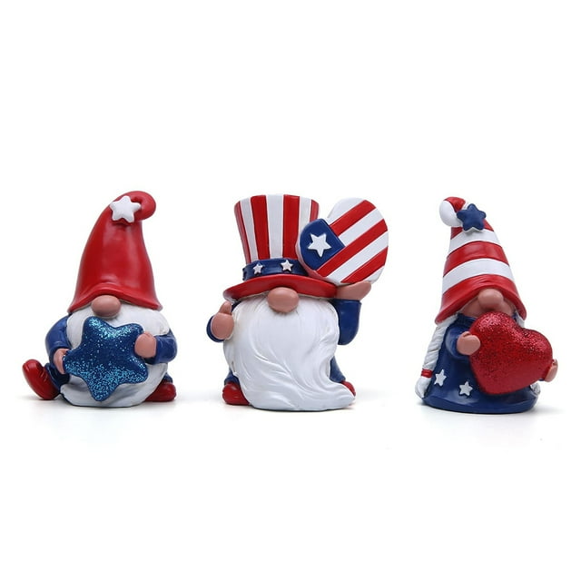 Yuarrent Figuras de gnomos de 3 piezas, Festival del Día de la Independencia de los Estados Unidos, adornos de regalo para el jardín y el Kits de decoración para fiestas