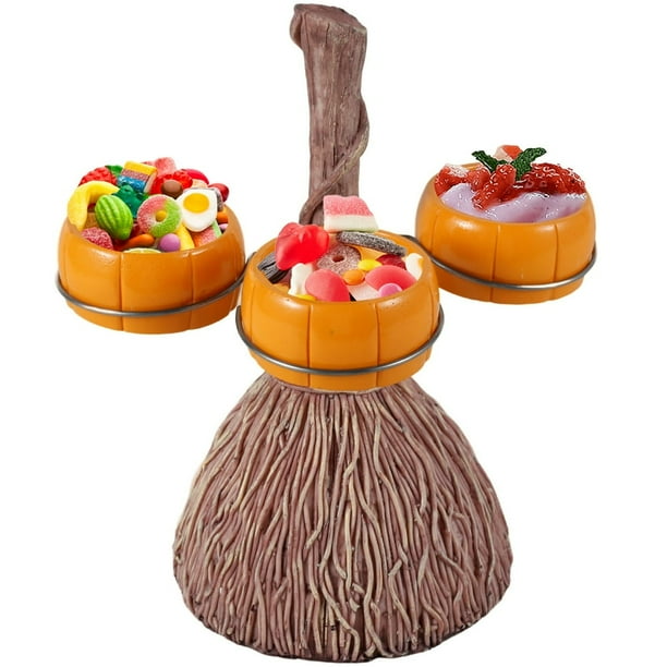 AMERTEER Halloween Pumpkin Bowl Stand Broom Pumpkin Snack Plates